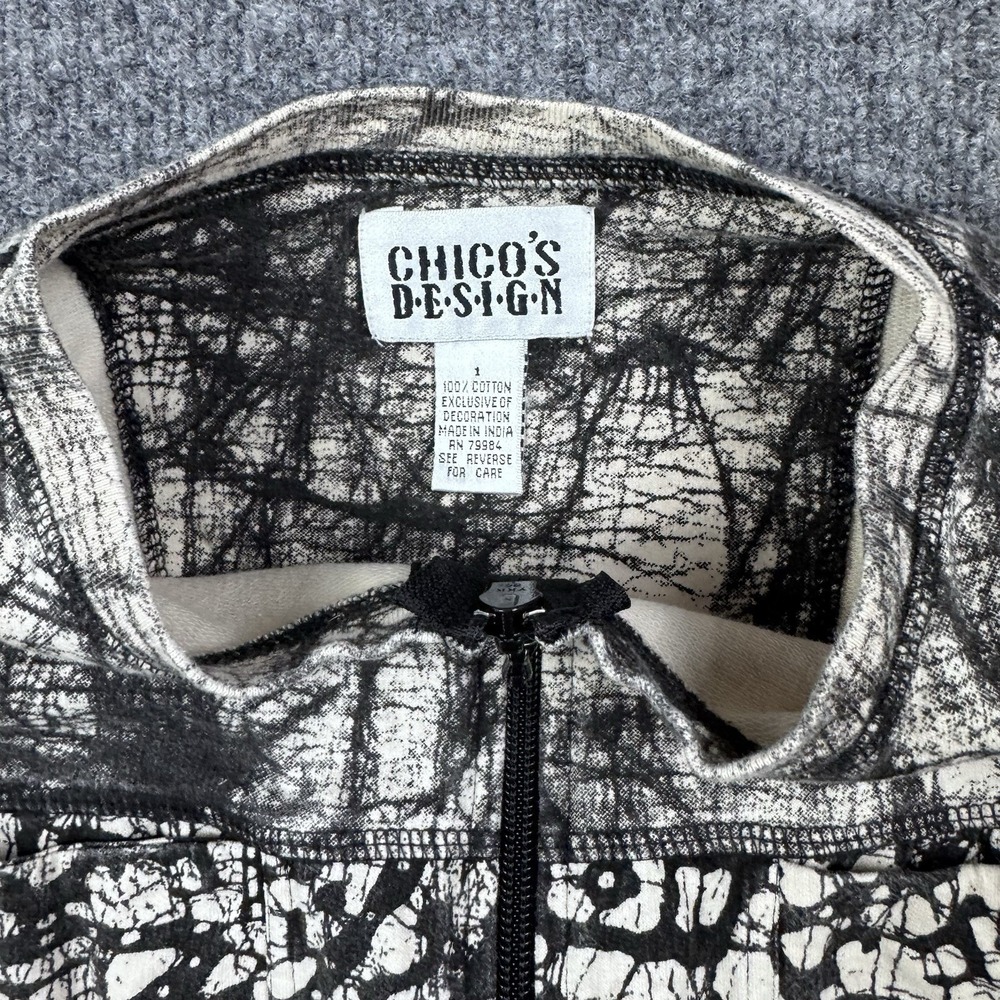 Chico's Design Jacket Womens 1 Small Black White VTG Batik Art To Wear Full Zip - Picture 4 of 9